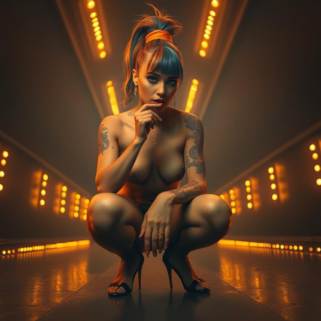A surreal and dreamlike scene featuring a light caramel-skinned female with an elegant appearance