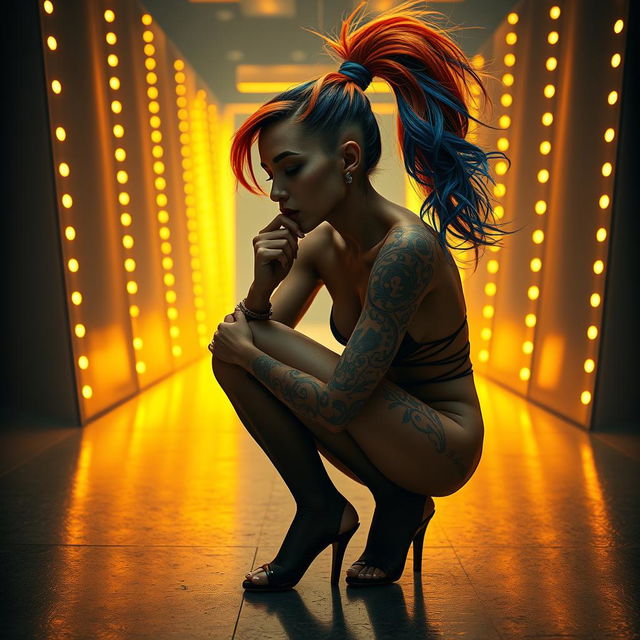 A surreal and dreamlike scene featuring a light caramel-skinned female with an elegant appearance