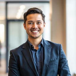 A professional profile picture suitable for a CV, featuring an individual in business attire, with a warm smile and approachable demeanor
