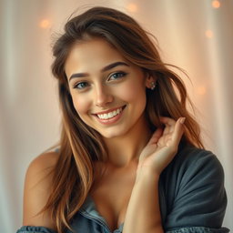 A stunning portrait of a confident young woman with underarm hair, showcasing a natural and empowered look