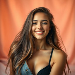 A stunning portrait of a confident young woman with underarm hair, showcasing a natural and empowered look