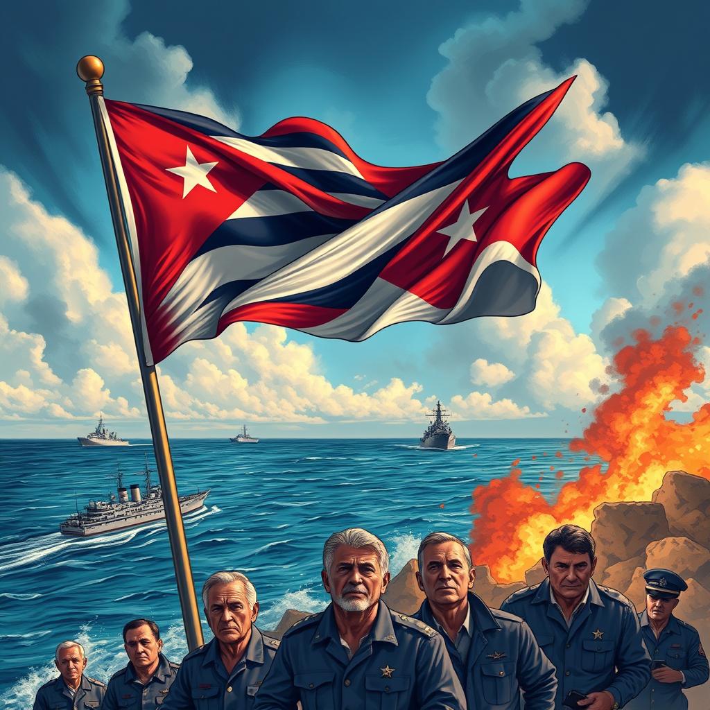 A dynamic illustration depicting a historic moment that represents Cuba's strategic defense and its challenge to U