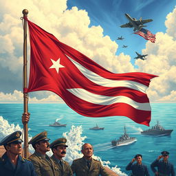 A dynamic illustration depicting a historic moment that represents Cuba's strategic defense and its challenge to U