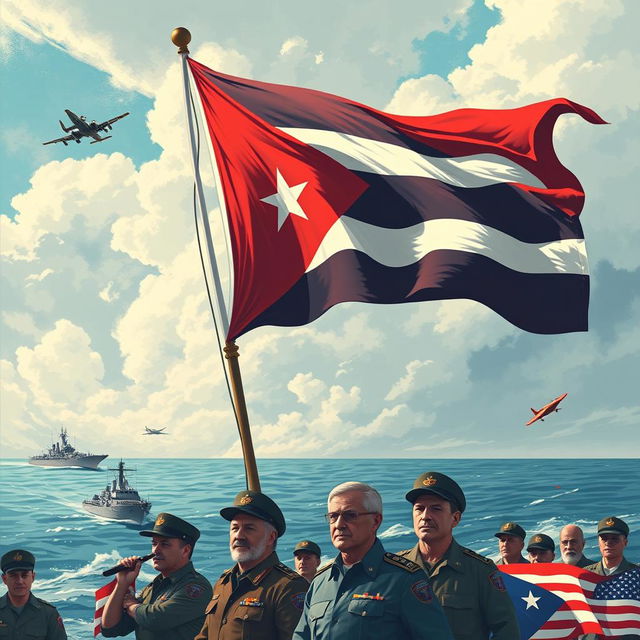 A dynamic illustration depicting a historic moment that represents Cuba's strategic defense and its challenge to U