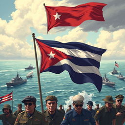 A dynamic illustration depicting a historic moment that represents Cuba's strategic defense and its challenge to U