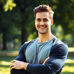A portrait of a slim and handsome father, exuding confidence and warmth