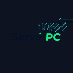 A modern and sleek logo design featuring the text 'Serví PC'