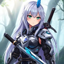 A detailed anime-style character design of a fierce warrior