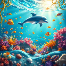 A vibrant and dynamic animation scene showcasing a whimsical underwater world filled with colorful coral reefs and exotic fish