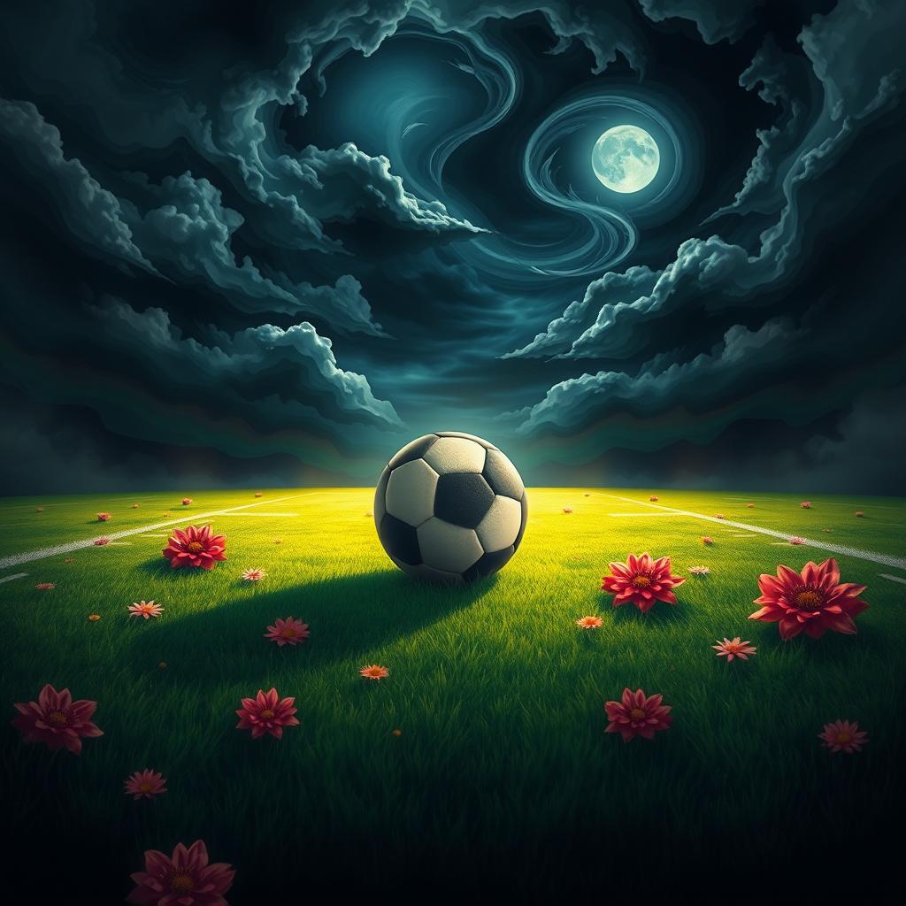 A striking visual representation of football symbolizing life and love intertwined with themes of darkness