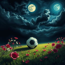 A striking visual representation of football symbolizing life and love intertwined with themes of darkness