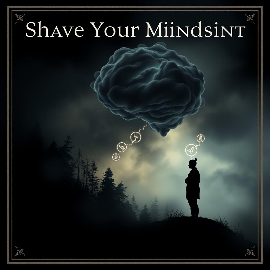 A captivating cover art that visually expresses the concept of sharing one's mindset with others, featuring dark and intriguing elements