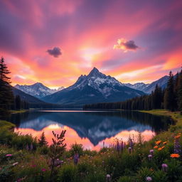 A stunning, high-resolution digital wallpaper featuring an ethereal landscape at sunset