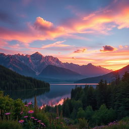 A stunning, high-resolution digital wallpaper featuring an ethereal landscape at sunset