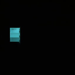 A dark, ominous room with a faint, eerie glow emanating from an open fridge, casting shadows across the space