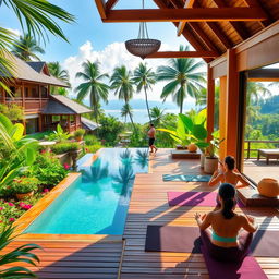 A serene Ayurveda wellness hotel set in a lush, tropical environment