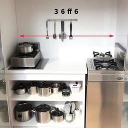 A compact kitchen setup in a small space measuring 3 feet by 6 feet