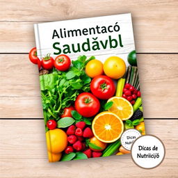 A vibrant and eye-catching eBook cover on healthy eating, featuring a colorful array of fresh fruits and vegetables such as leafy greens, ripe tomatoes, bright oranges, and juicy berries arranged artistically