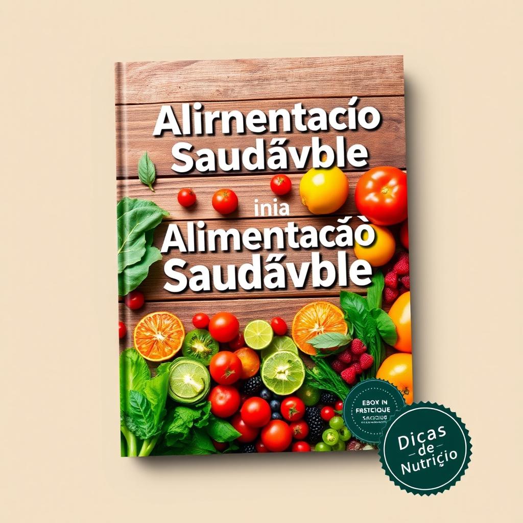 A vibrant and eye-catching eBook cover on healthy eating, featuring a colorful array of fresh fruits and vegetables such as leafy greens, ripe tomatoes, bright oranges, and juicy berries arranged artistically