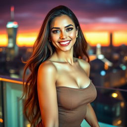 A captivating photograph featuring a glamorous model in a stylish, form-fitting top