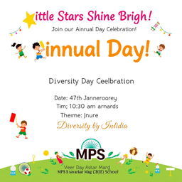 A beautifully designed invitation for a Play School Annual Day with a cheerful and vibrant theme of 'Diversity of India'