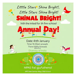 A beautifully designed invitation for a Play School Annual Day with a cheerful and vibrant theme of 'Diversity of India'
