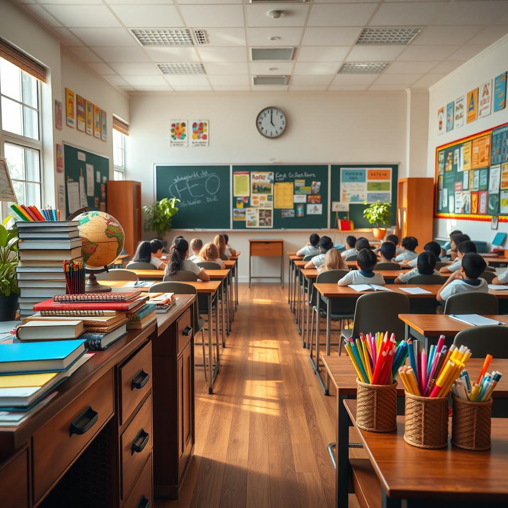 A well-organized classroom filled with colorful stationery items