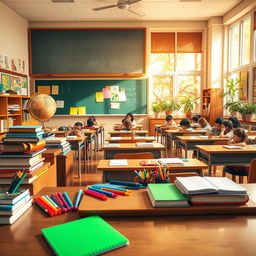 A well-organized classroom filled with colorful stationery items