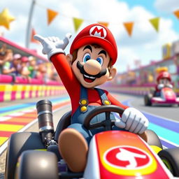 A playful and flamboyant male version of Mario character, wearing a form-fitting, stylish version of his iconic outfit, including a tight red shirt and fashionable overalls