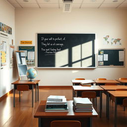A bright and inviting classroom featuring a large blackboard at the front