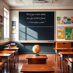 A bright and inviting classroom featuring a large blackboard at the front