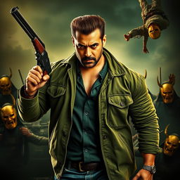 An action-packed movie poster featuring Salman Khan, showcasing his rugged charm with a well-groomed beard