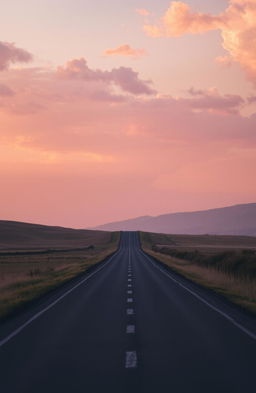 A serene and long, lonely road stretching into the horizon, symbolizing the journey in the anthology of poetry titled 'Mencari Jalan Untuk Kau Sampai'