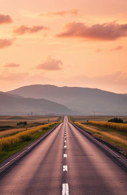 A serene and long, lonely road stretching into the horizon, symbolizing the journey in the anthology of poetry titled 'Mencari Jalan Untuk Kau Sampai'