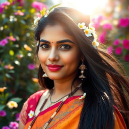 A close-up portrait of an Indian woman, showcasing her beautiful skin tones and cultural adornments