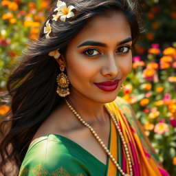 A close-up portrait of an Indian woman, showcasing her beautiful skin tones and cultural adornments