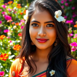 A close-up portrait of an Indian woman, showcasing her beautiful skin tones and cultural adornments