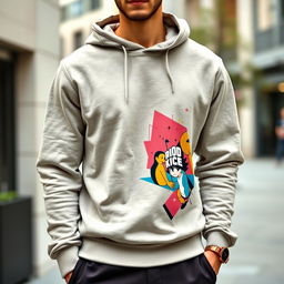 A stylish and modern outfit featuring a high-quality sweatshirt and a trendy t-shirt