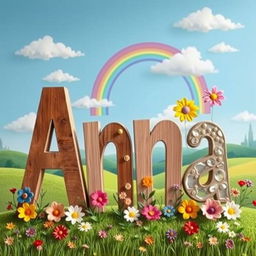 A creative and colorful representation of the name 'Anna' spelled out in large, artistic letters