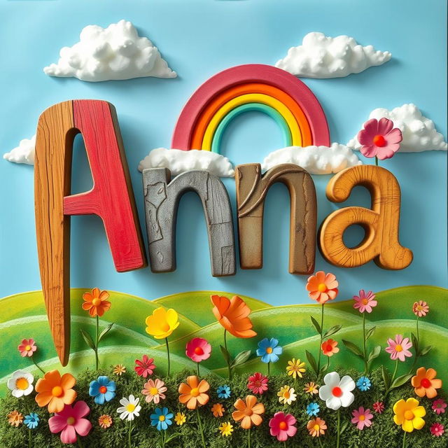 A creative and colorful representation of the name 'Anna' spelled out in large, artistic letters