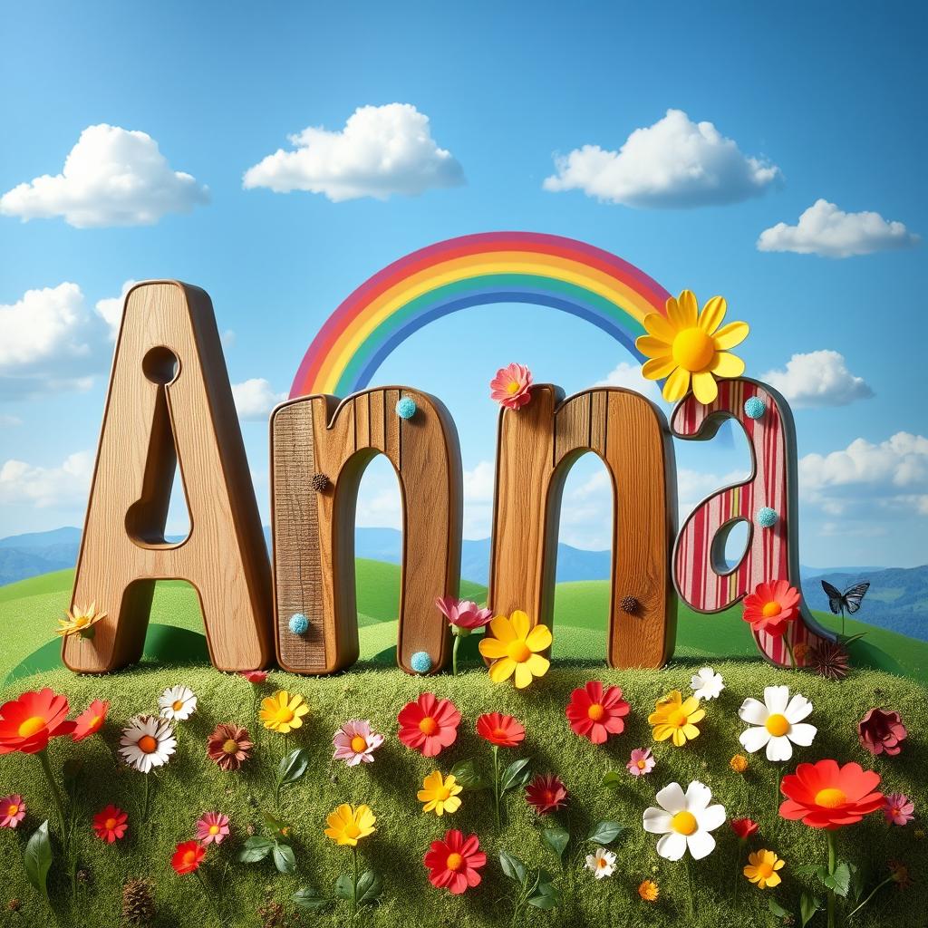 A creative and colorful representation of the name 'Anna' spelled out in large, artistic letters