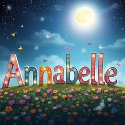 A creative and whimsical representation of the name 'Annabelle' spelled out in large, artistic letters