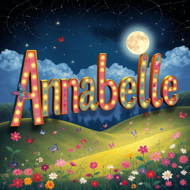 A creative and whimsical representation of the name 'Annabelle' spelled out in large, artistic letters