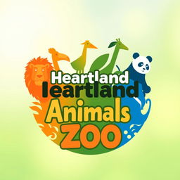 A captivating YouTube channel profile photo for 'Heartland Animals Zoo' featuring a colorful arrangement of animal silhouettes including a lion, elephant, giraffe, bird, and panda