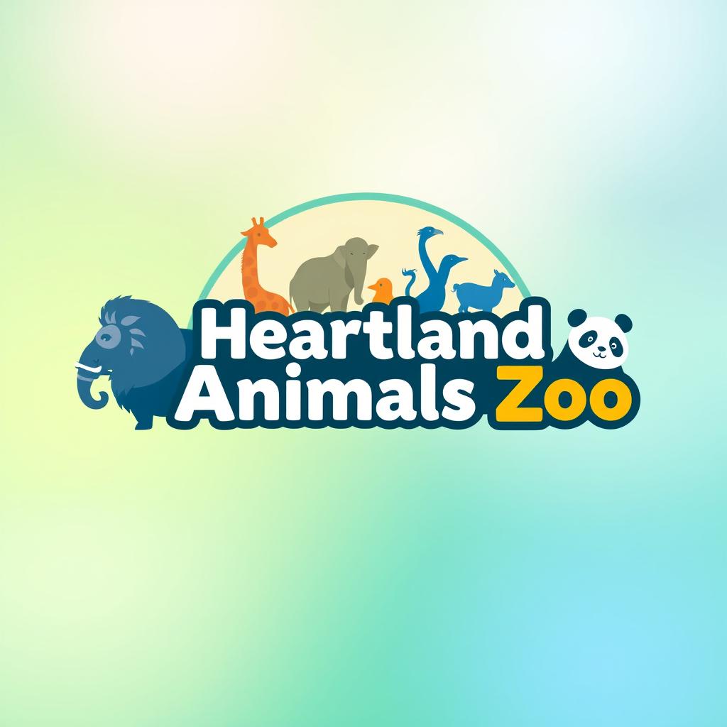 A captivating YouTube channel profile photo for 'Heartland Animals Zoo' featuring a colorful arrangement of animal silhouettes including a lion, elephant, giraffe, bird, and panda