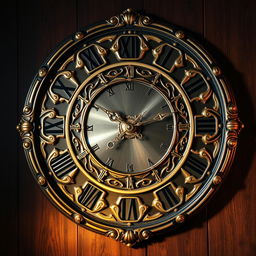 A beautifully designed wall clock featuring an elegant combination of gold, silver, and bronze elements