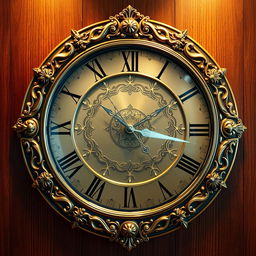 A beautifully designed wall clock featuring an elegant combination of gold, silver, and bronze elements