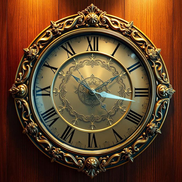 A beautifully designed wall clock featuring an elegant combination of gold, silver, and bronze elements