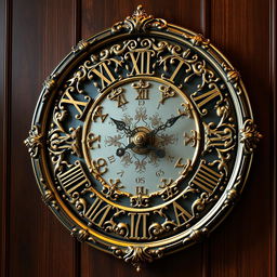 A beautifully designed wall clock featuring an elegant combination of gold, silver, and bronze elements