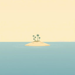 A minimalist illustration of a sinking island, featuring a small island with a few palm trees, water surrounding it gently, and a serene sky with soft, pastel colors